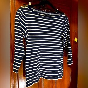 Nautica Navy Striped Women's Boatneck Top with Hold Detail